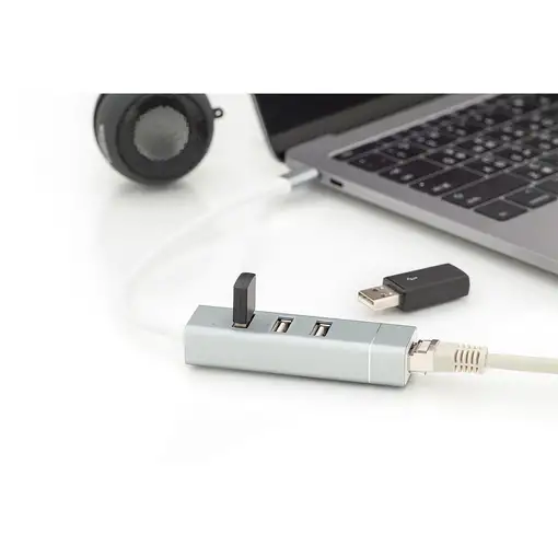 Digitus Concentrador USB 2.0 de 3 puertos y adaptador LAN Fast Ethernet con conexi