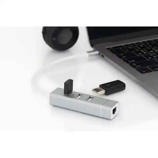 Digitus Concentrador USB 2.0 de 3 puertos y adaptador LAN Fast Ethernet con conexi