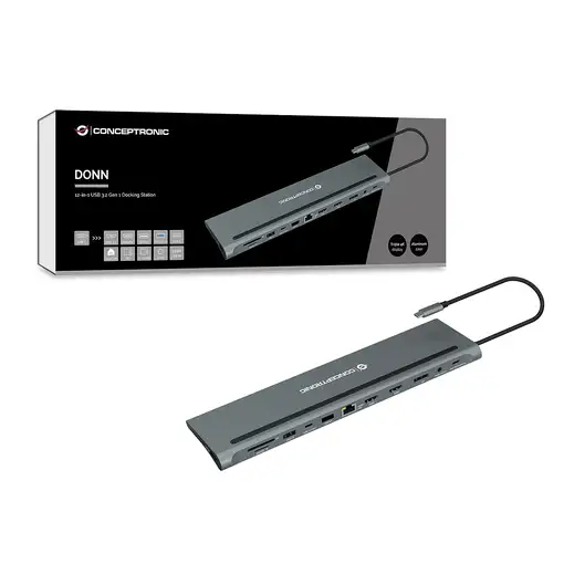 Conceptronic DONN17G base para portátil y replicador de puertos Alámbrico USB 3.2
