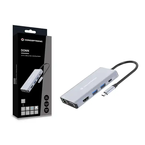 Conceptronic DONN20G Alámbrico USB 3.2 Gen 1 (3.1 Gen 1) Type-C Gris