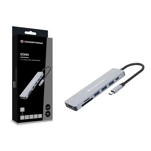 Conceptronic DONN19G base para portátil y replicador de puertos Alámbrico USB 3.2