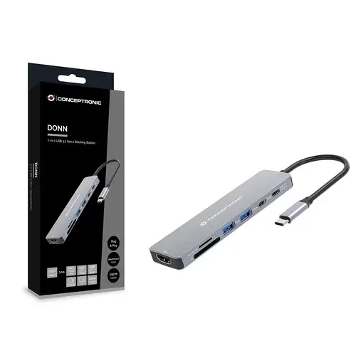 Conceptronic DONN28G base para portátil y replicador de puertos Alámbrico USB 3.2
