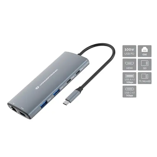 Conceptronic DONN06G base para portátil y replicador de puertos Alámbrico USB 3.2