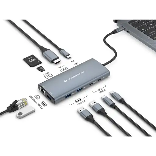 Conceptronic DONN06G base para portátil y replicador de puertos Alámbrico USB 3.2