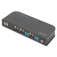 Digitus Conmutador KVM, 2 puertos, 4K60Hz, 2 DP in, 1 DP/HDMI out