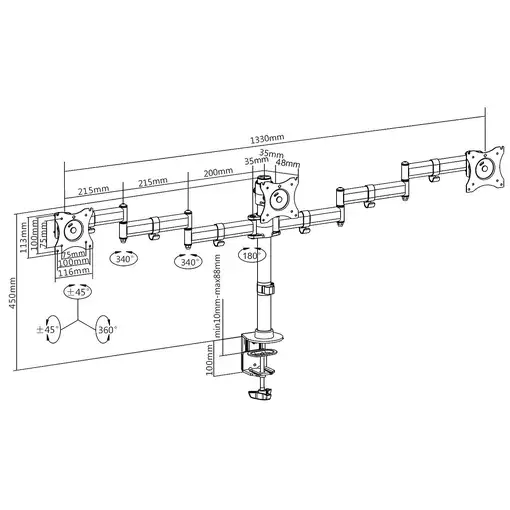Equip Soporte articulado de sobremesa para triple monitor de 13"-27