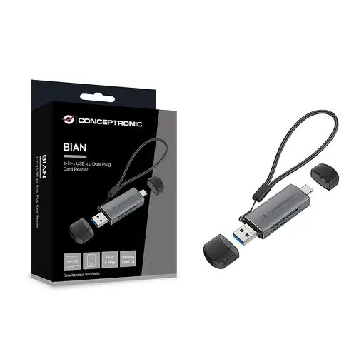 Conceptronic BIAN05G lector de tarjeta USB 3.2 Gen 1 (3.1 Gen 1) Type-A/Type-C Gri