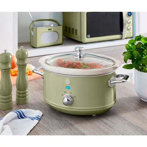 Retro Olla Cocción Lenta 3,5L,Recipiente Extraíble Antiadherente,SF17021GNEU SWAN