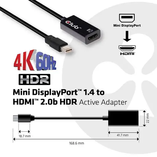 CLUB3D Mini DisplayPort 1.4 a HDMI 2.0b HDR Adpatador Activo