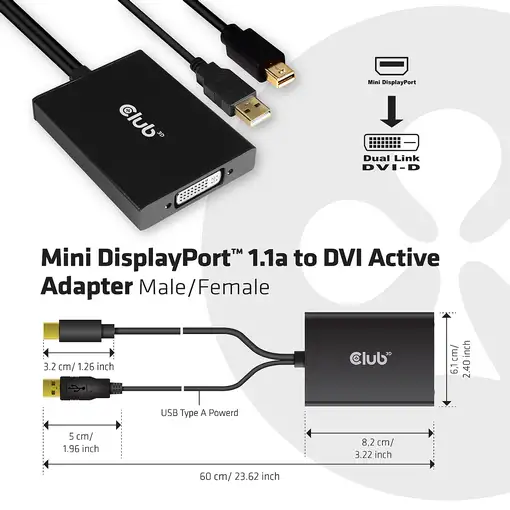 CLUB3D cac-1130 0,6 m MiniDP/USB-A DVI-D Negro