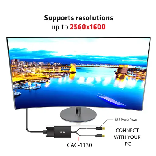 CLUB3D cac-1130 0,6 m MiniDP/USB-A DVI-D Negro
