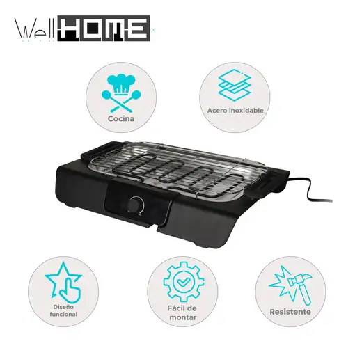 Well Home Barbacoa eléctrica con termostato ajustable y seguridad