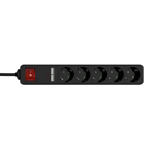 Gembird SPG5-U2-5-02 base múltiple 1,5 m 5 salidas AC Interior Negro