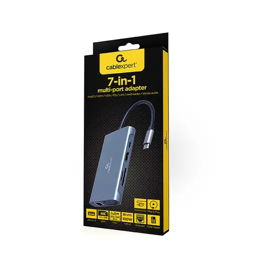 Gembird A-CM-COMBO7-01 base para portátil y replicador de puertos USB 3.2 Gen 1 (3