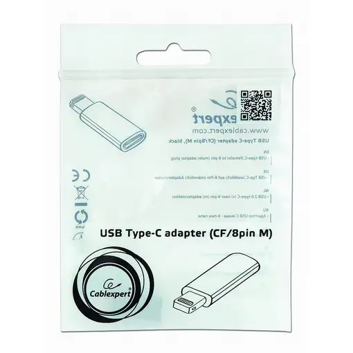Gembird A-USB-CF8PM-01 cambiador de género para cable USB type-C 8-pin Negro