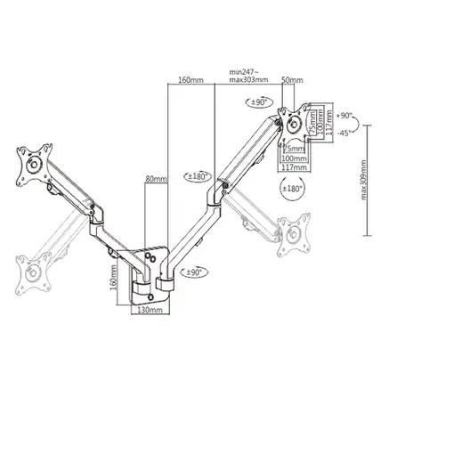 Gembird MA-WA2-01 soporte para monitor 68,6 cm (27") Pared Negro