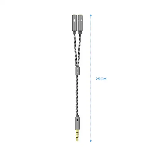 AISENS Cable Adaptador Audio Jack 3.5 4pines/M-2xjack 3.5 3pines/H, Gris, 25cm