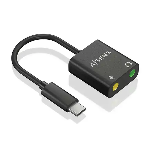 AISENS Conversor USB-C a Audio 48KHz, USB-C/M-2xJack 3.5/H, Negro, 10 cm