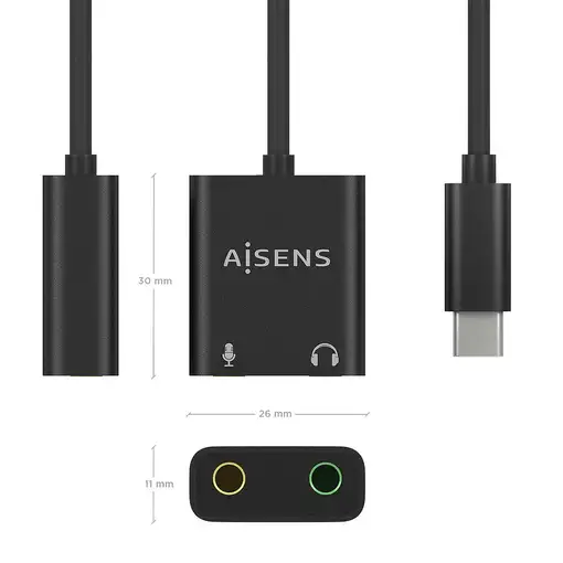 AISENS Conversor USB-C a Audio 48KHz, USB-C/M-2xJack 3.5/H, Negro, 10 cm