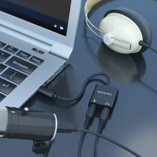 AISENS Conversor USB-C a Audio 48KHz, USB-C/M-2xJack 3.5/H, Negro, 10 cm
