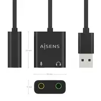 AISENS Conversor USB-A a Audio 48KHz, USB-A/M-2xJack 3.5/H, Negro, 10 cm