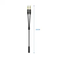 AISENS Cable Adaptador Audio Jack 3.5 4pines/H-2xjack 3.5 3pines/M, Negro, 25cm