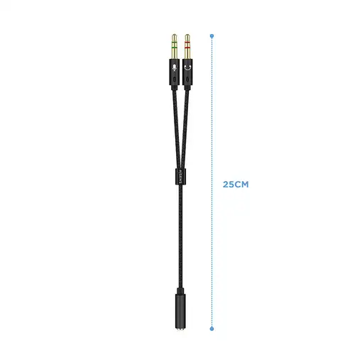 AISENS Cable Adaptador Audio Jack 3.5 4pines/H-2xjack 3.5 3pines/M, Negro, 25cm