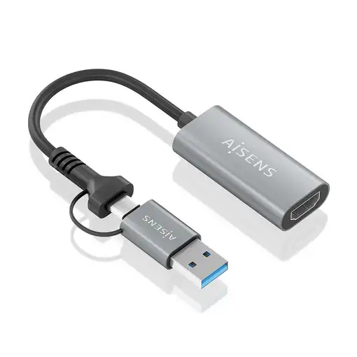 AISENS Conversor Aluminio USB-A+USB-C A HDMI 1080P@60Hz, USB-A/M+USB-C/M-HDMI/H, G