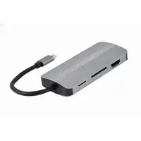 Gembird Adaptador combinado USB tipo C 8 en 1 (Hub + HDMI + PD + lector de tarjeta