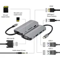 Gembird Adaptador combinado USB tipo C 8 en 1 (Hub + HDMI + PD + lector de tarjeta