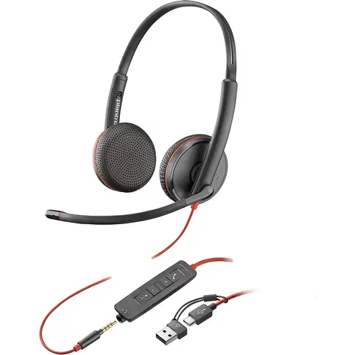 POLY Auriculares estéreo Blackwire 3225 USB-C + Conector de 3,5 mm + Adaptador USB