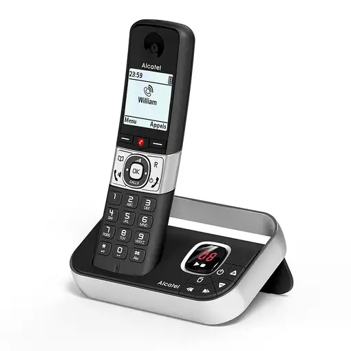 Alcatel F890 Teléfono DECT Identificador de llamadas Negro, Plata