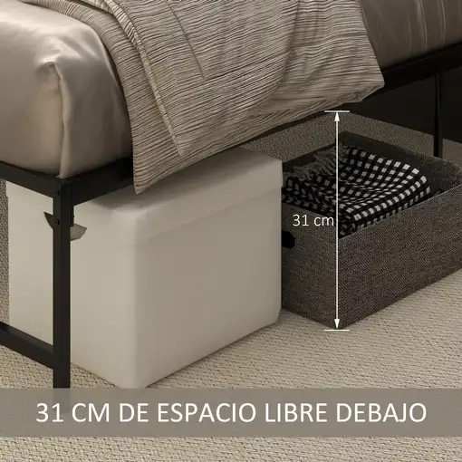 Marco de Cama Doble de Metal para Colchón 135x190 cm con Patas de 35 cm HOMCOM