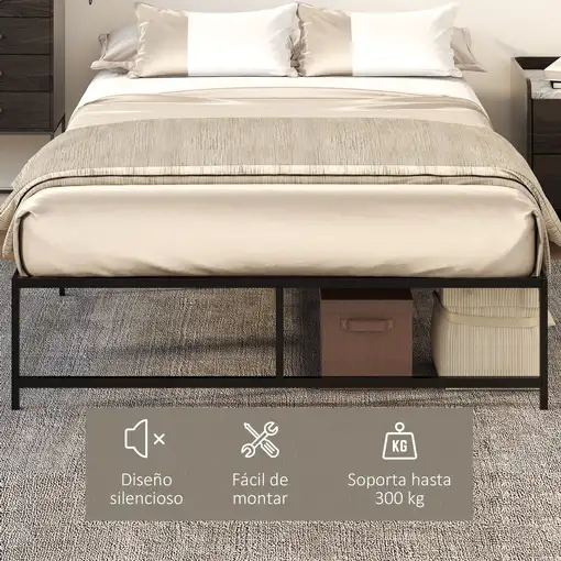 Marco de Cama Doble de Metal para Colchón 135x190 cm con Patas de 35 cm HOMCOM