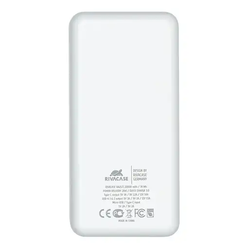Rivacase VA2572 Polímero de litio 20000 mAh Blanco