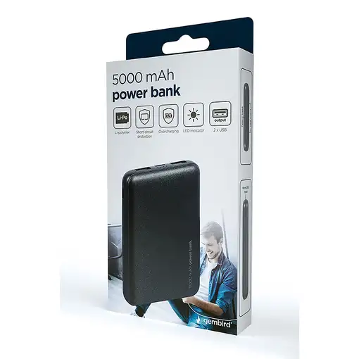 Gembird PB05-02 batería externa Polímero de litio 5000 mAh Negro