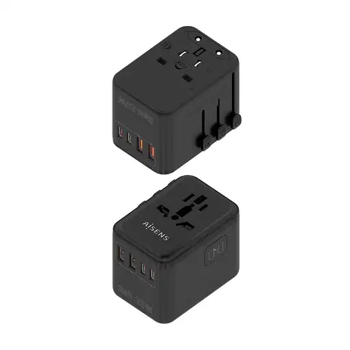 AISENS Adaptador Enchufe Universal Para Viaje EU/USA/UK/AU Con Cargador USB GaN, 2