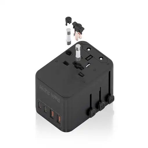 AISENS Adaptador Enchufe Universal Para Viaje EU/USA/UK/AU Con Cargador USB GaN, 2