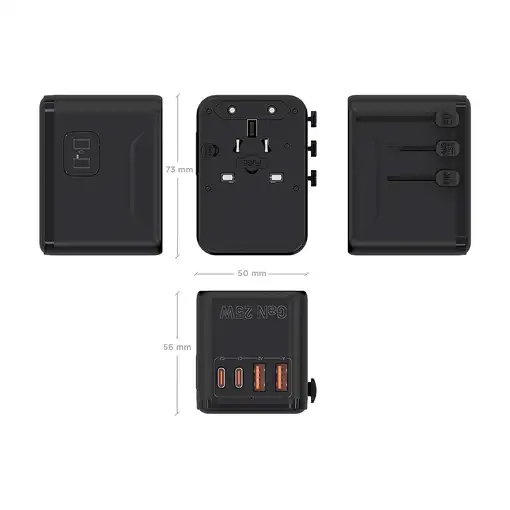 AISENS Adaptador Enchufe Universal Para Viaje EU/USA/UK/AU Con Cargador USB GaN, 2