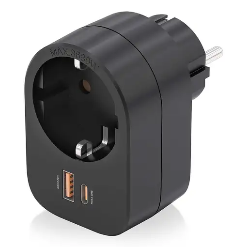 AISENS Regleta De Pared Multifuncion Con 1 Toma + 1xUSB-C 20W PD3.0, 1xUSB-A 20W Q