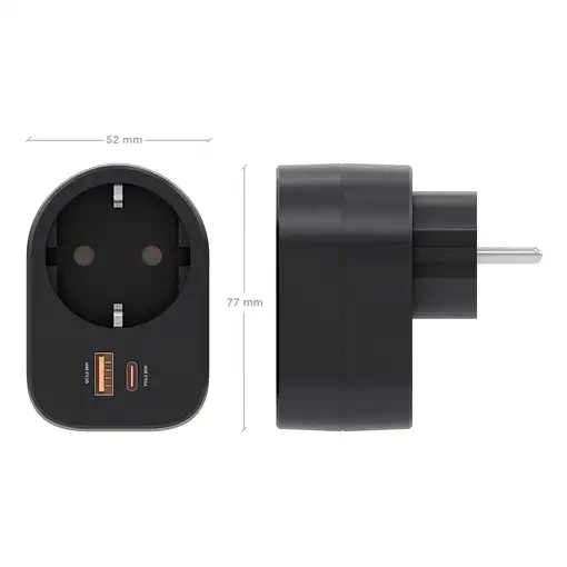 AISENS Regleta De Pared Multifuncion Con 1 Toma + 1xUSB-C 20W PD3.0, 1xUSB-A 20W Q