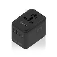 AISENS Adaptador Enchufe Universal Para Viaje EU/USA/UK/AU Con Cargador USB GaN, 2
