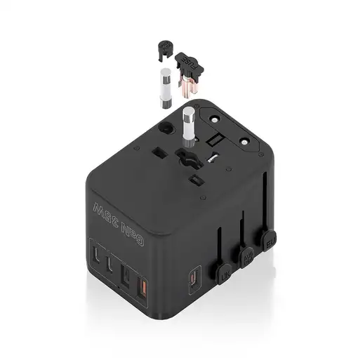 AISENS Adaptador Enchufe Universal Para Viaje EU/USA/UK/AU Con Cargador USB GaN, 2