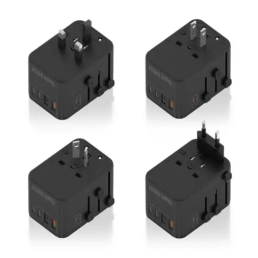 AISENS Adaptador Enchufe Universal Para Viaje EU/USA/UK/AU Con Cargador USB GaN, 2