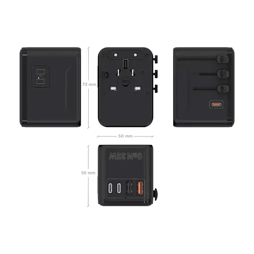 AISENS Adaptador Enchufe Universal Para Viaje EU/USA/UK/AU Con Cargador USB GaN, 2