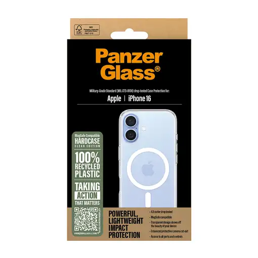 PanzerGlass ® HardCase Transparent w. White MagSafe iPhone 16 funda para teléfono