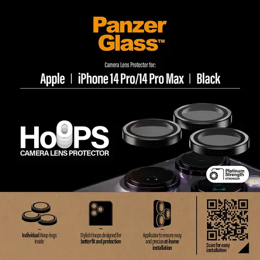 PanzerGlass ® Hoops® Black Camera Lens Protector iPhone 14 Pro | 14 Pro Max Protec
