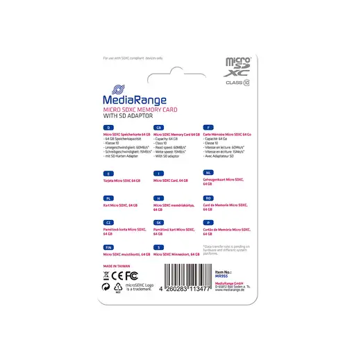 MediaRange MR955 memoria flash 64 GB MicroSDXC Clase 10