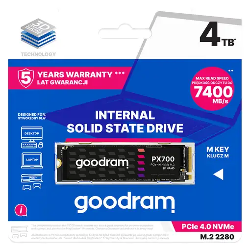 Goodram PX700 SSD SSDPR-PX700-04T-80 unidad de estado sólido 4,1 TB M.2 PCI Expres