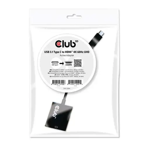 CLUB3D USB 3.1 Type C a HDMI 2.0 UHD 4K 60HZ Adaptador Activo
